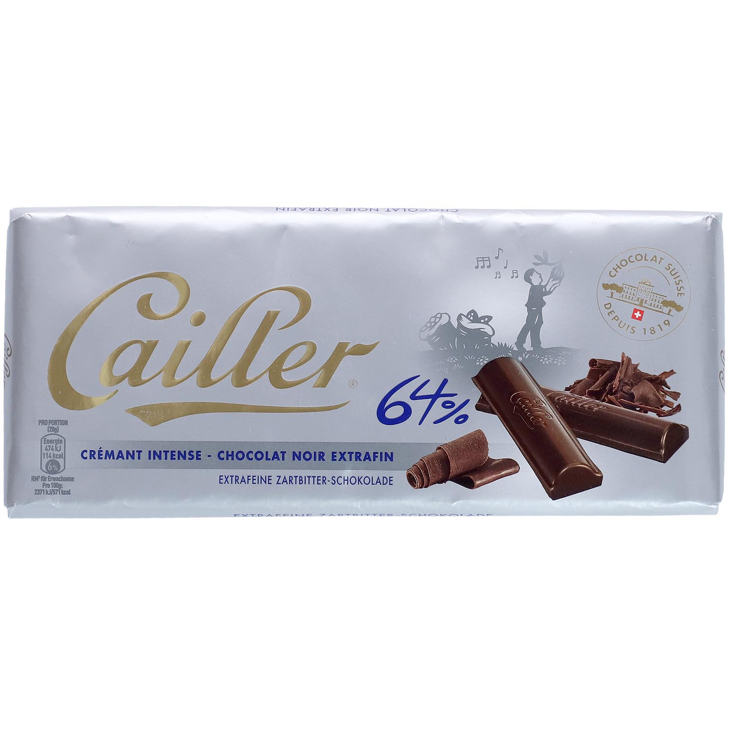 Cailler Crémant Intense 64% Extrafeine Zartbitter-Schokolade 100g