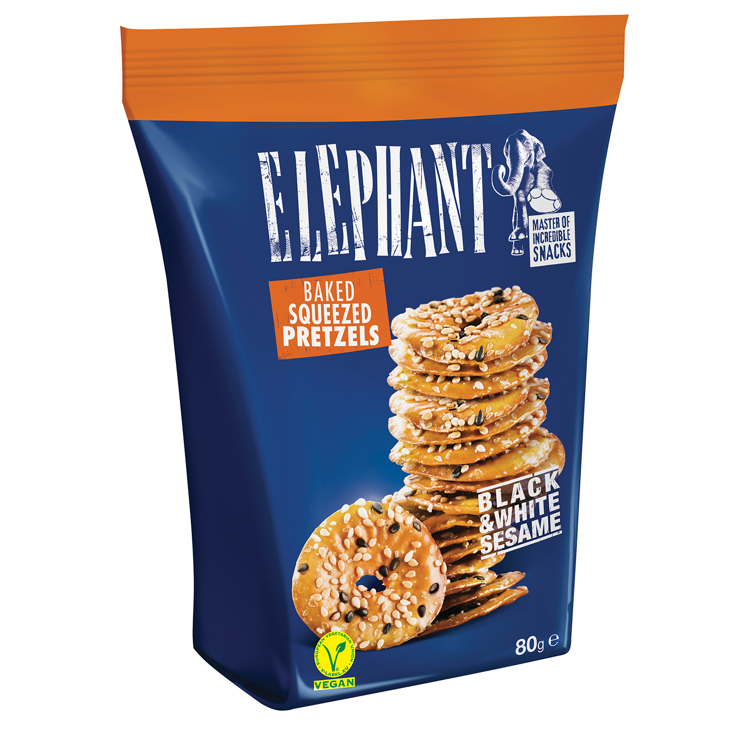 Elephant Squeezed Pretzels Black & White Sesame 80g