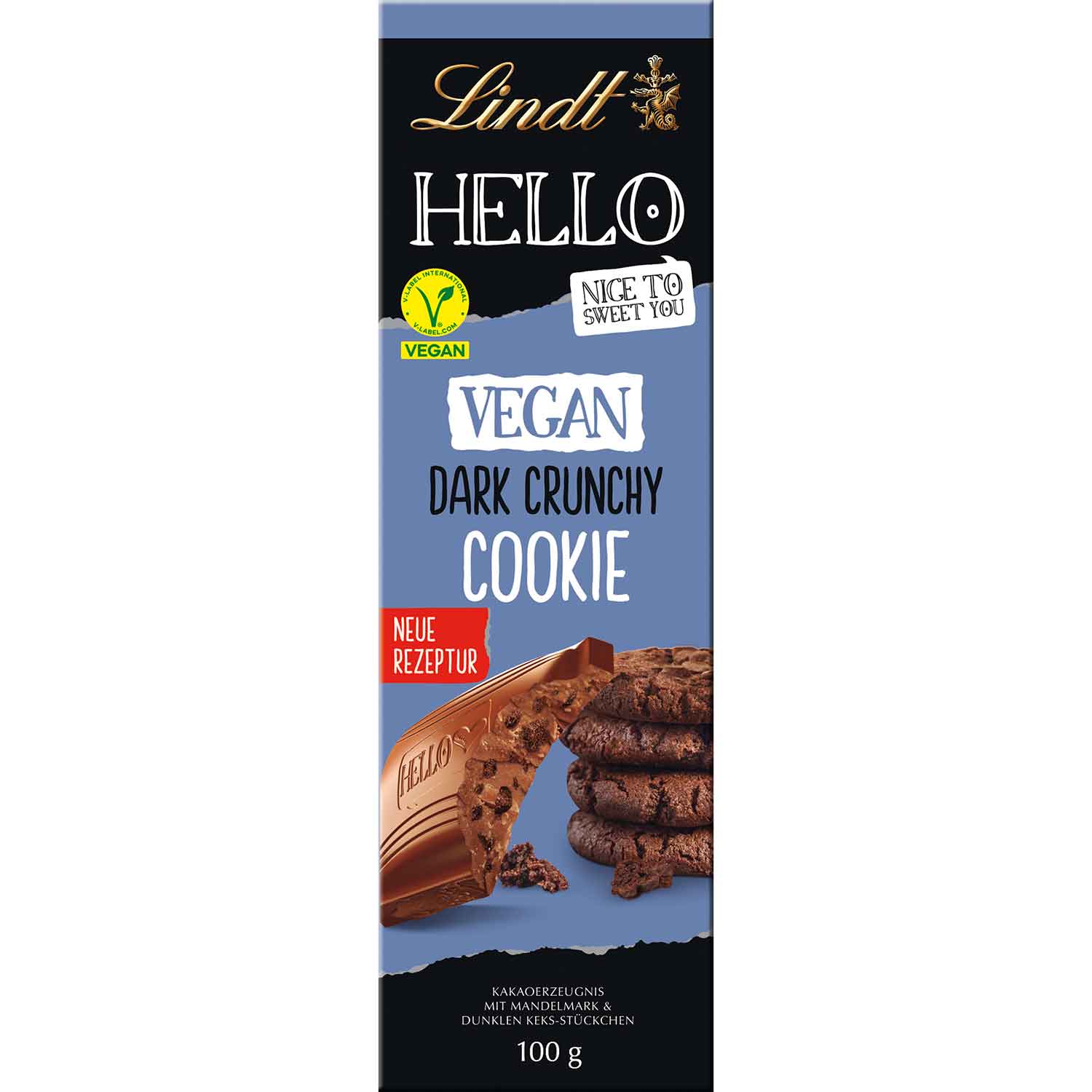 Lindt Hello Vegan Dark Crunchy Cookie Tafel 100g
