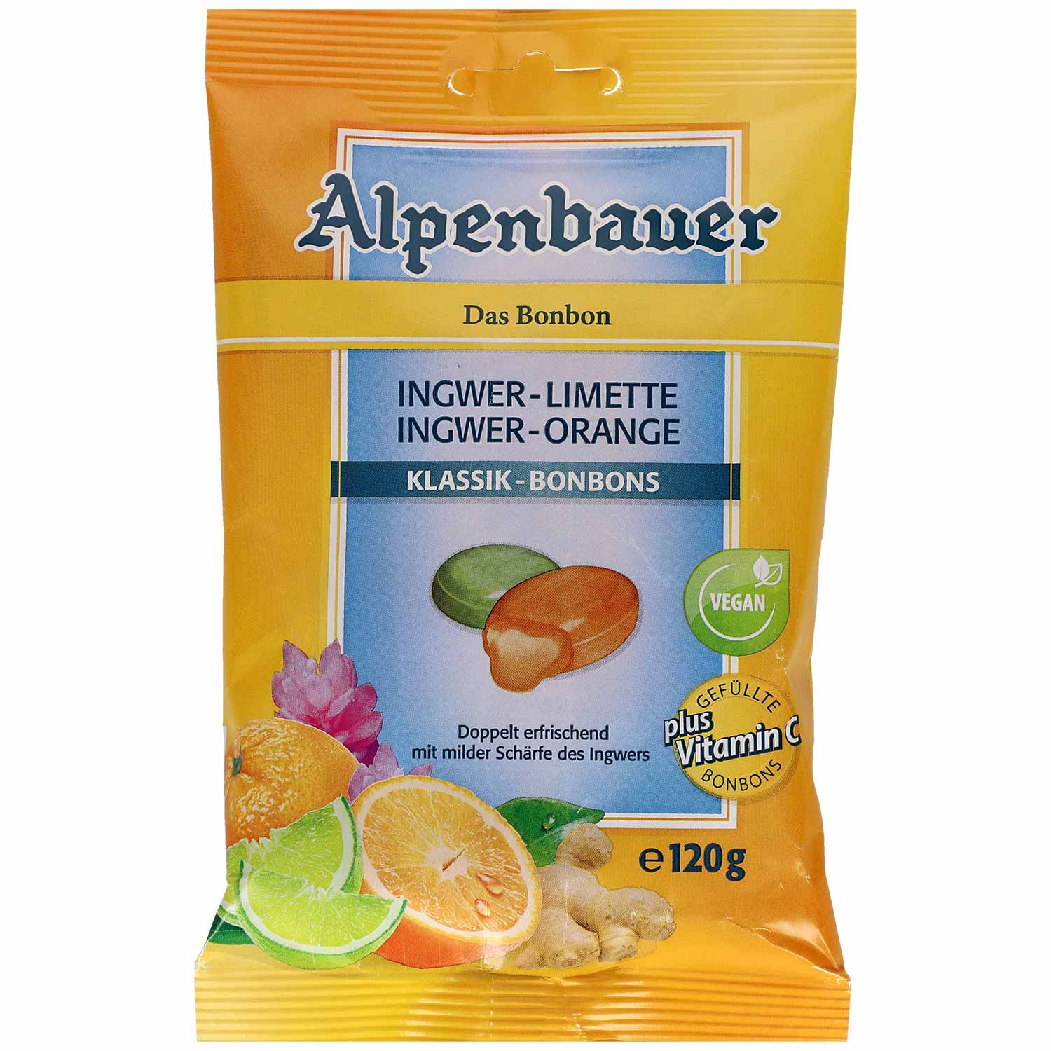 Alpenbauer Klassik-Bonbons Ingwer-Limette Ingwer-Orange 120g