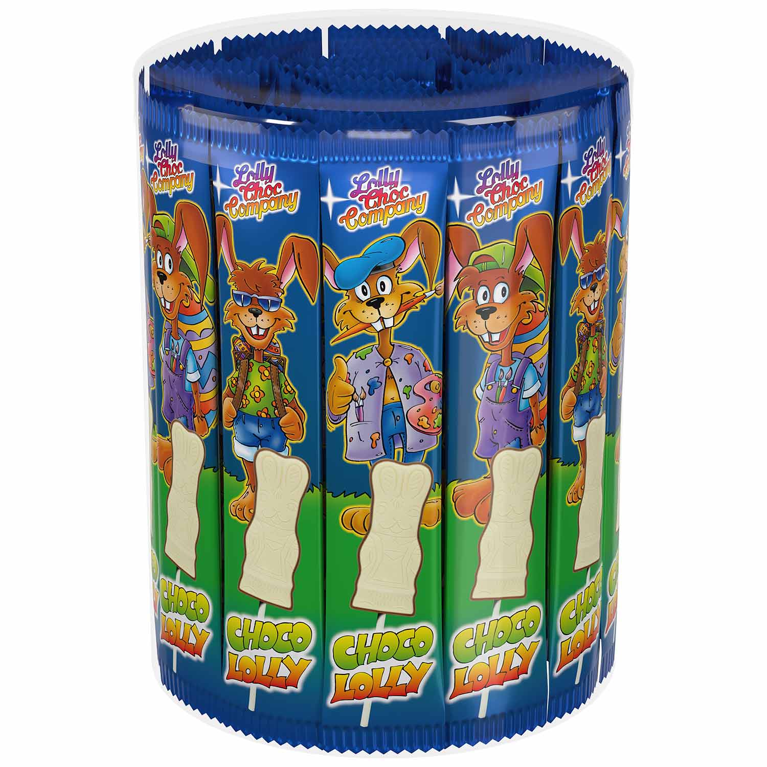 Lolly Choc Company Osterhasen am Stiel Vollmilch mit weißer Schokolade 45x15g