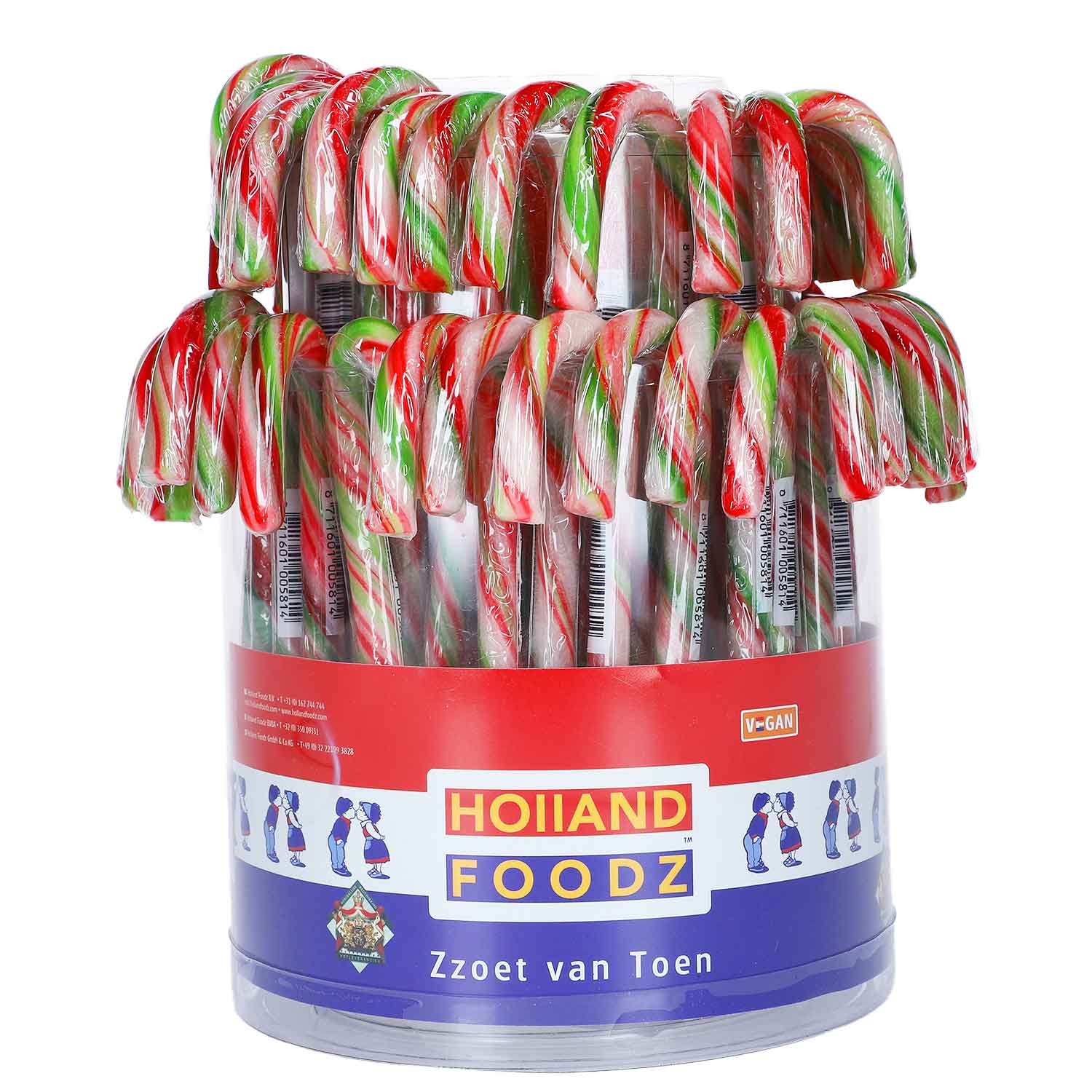 Holland Foodz Zuckerstangen 12cm rot-grün-weiß 72er
