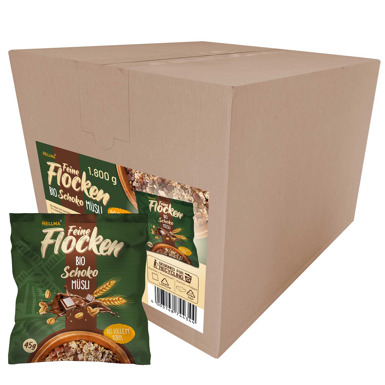 Hellma Feine Flocken Bio Schoko Müsli 40x45g