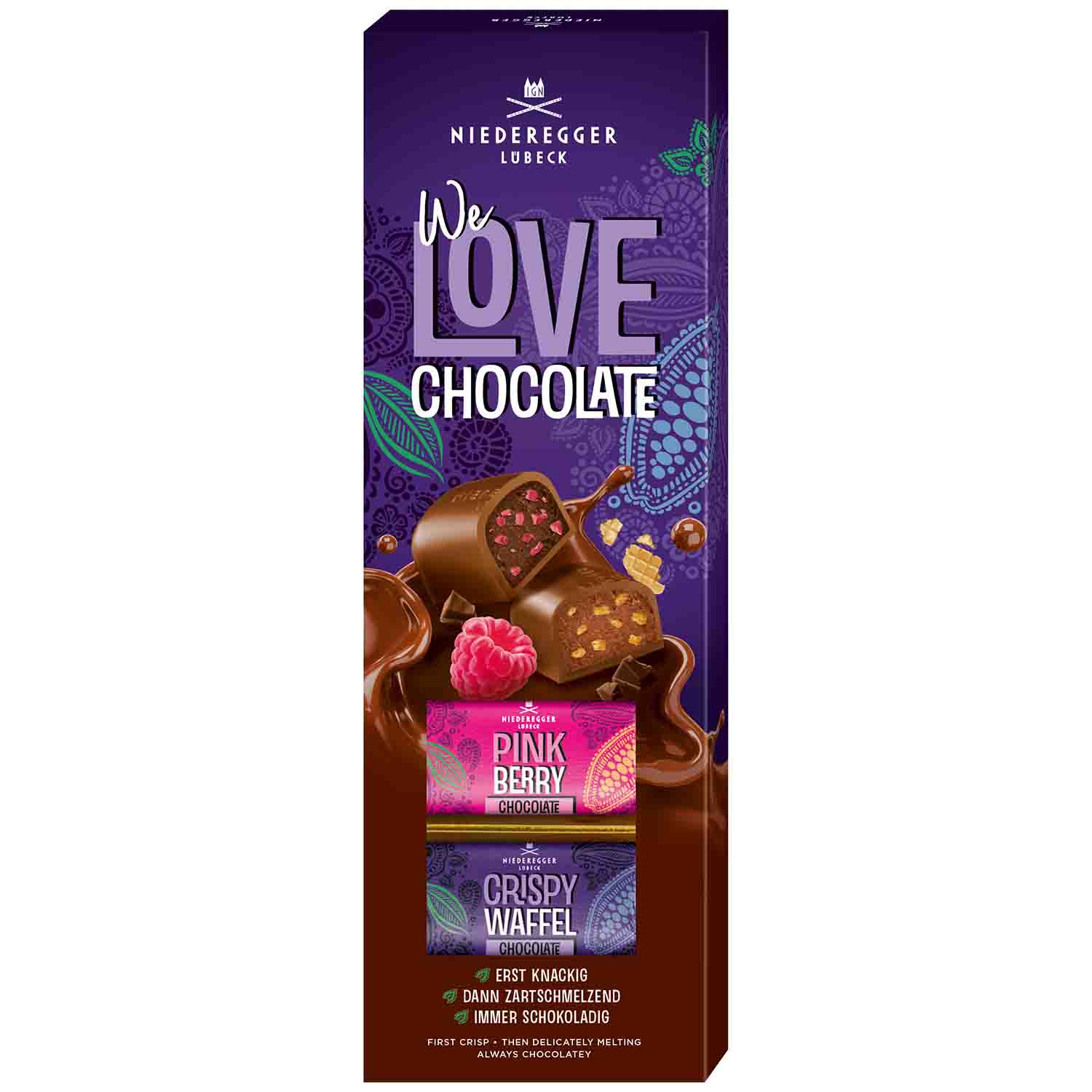 Niederegger We Love Chocolate Klassiker Mix Pink Berry & Crispy Waffel 100g