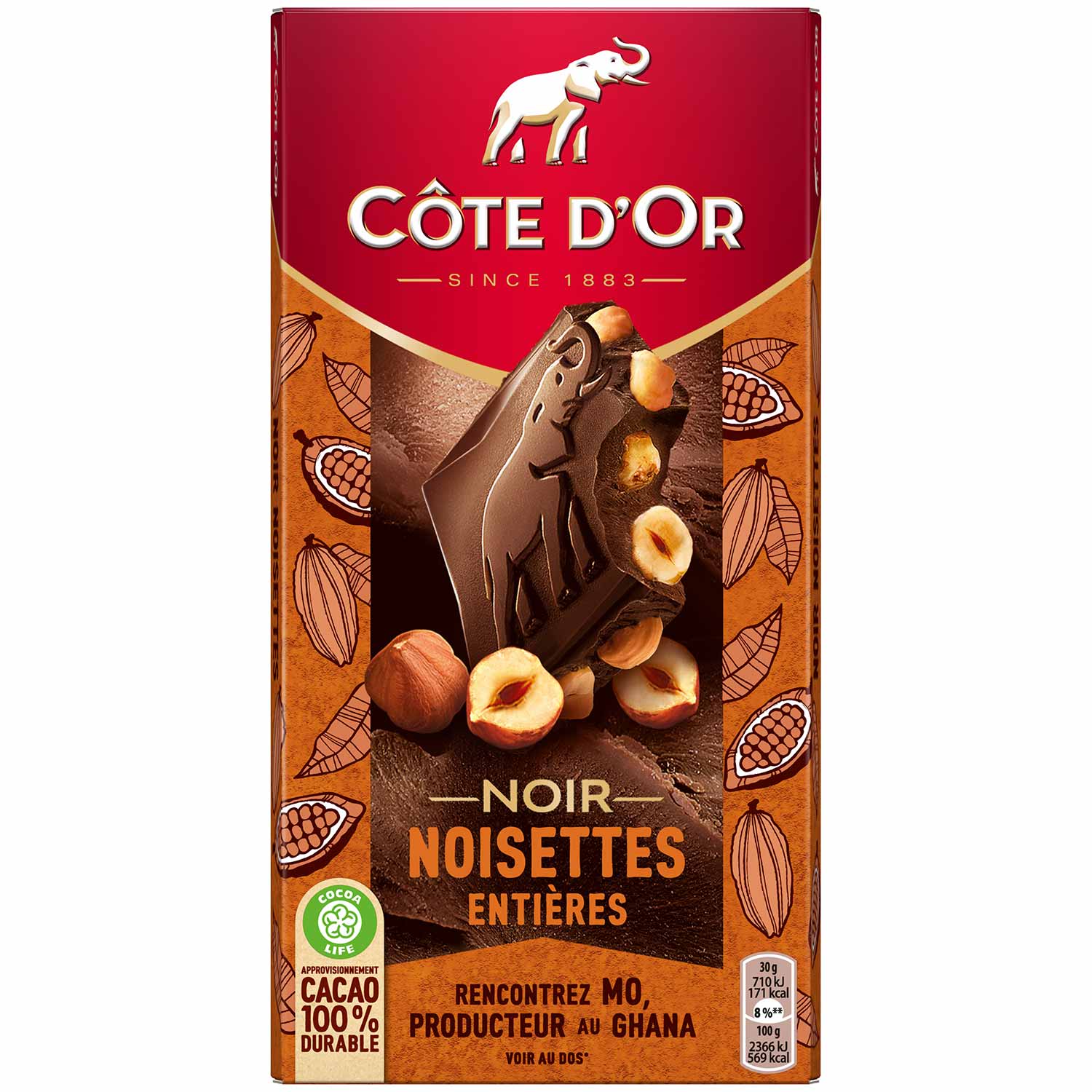 Côte D'Or Noir Noisettes Entières 180g