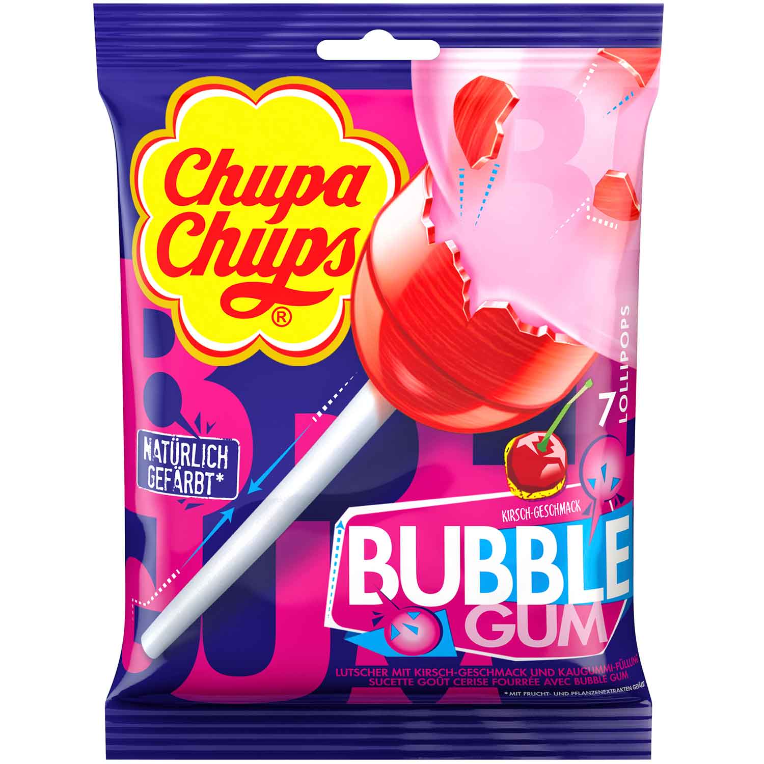 Chupa Chups Bubble Gum Kirsche 7er