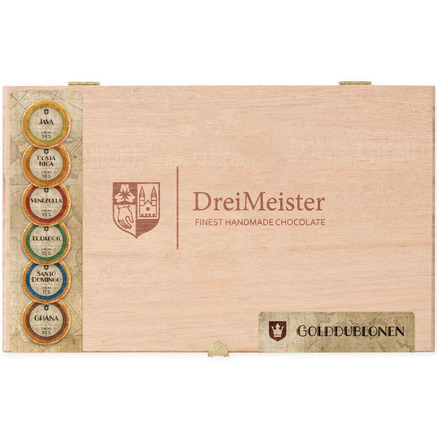 DreiMeister Holzkiste mit Golddublonen 45er