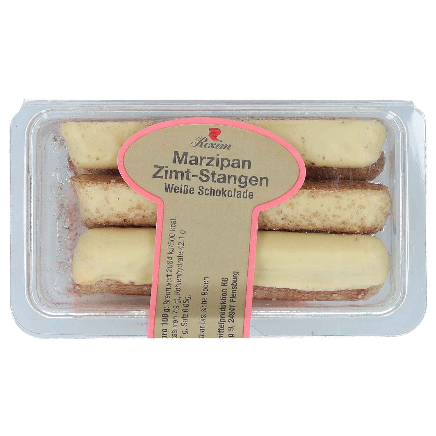 Rexim Marzipan Zimt-Stangen Weiße Schokolade 100g