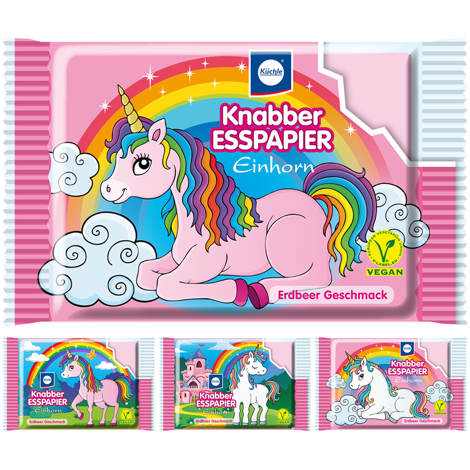 Küchle Knabber-Esspapier Einhorn Edition Erdbeer 25g