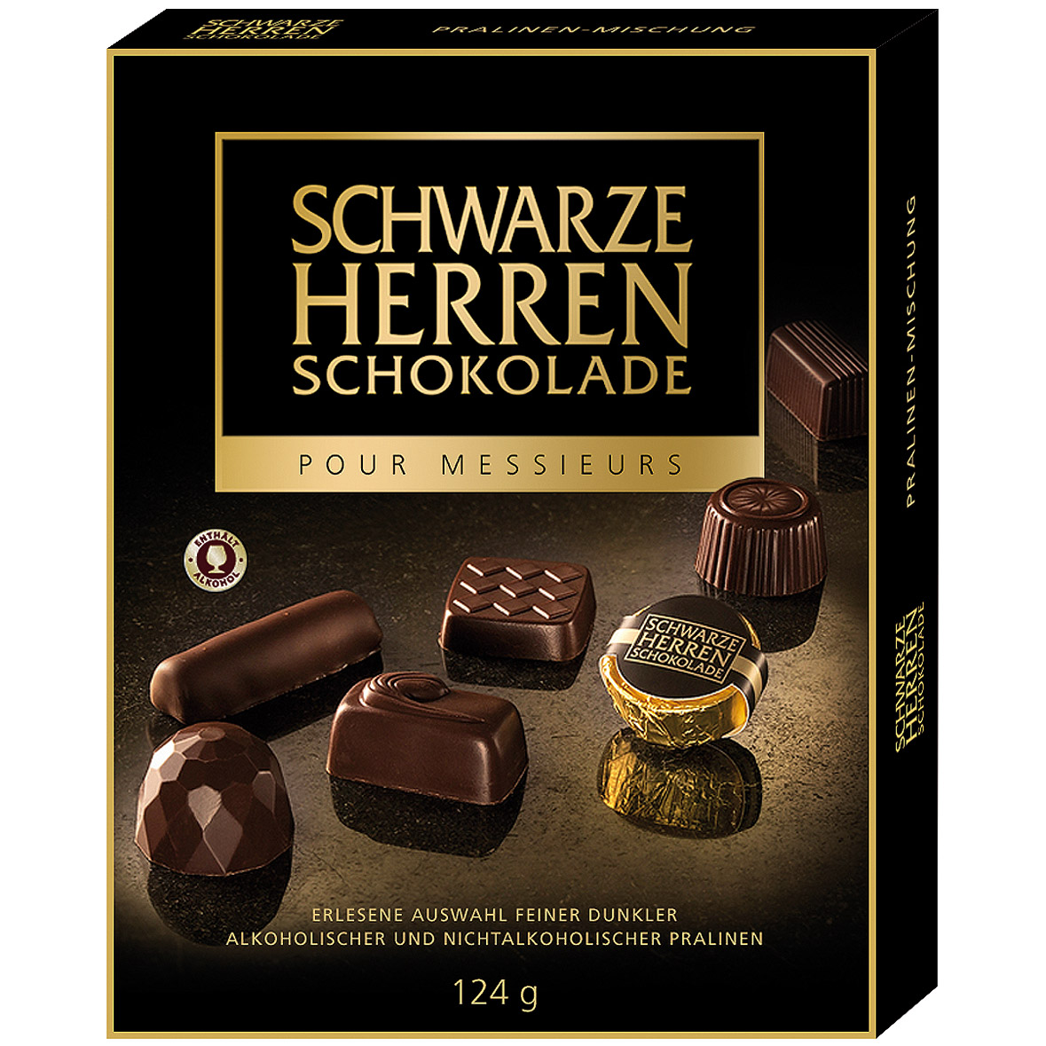 Schwarze Herren Schokolade Feinste dunkle Pralinés 124g