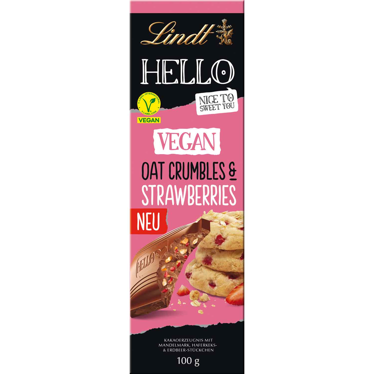 Lindt Hello Vegan Oat Crumbles & Strawberries Tafel 100g