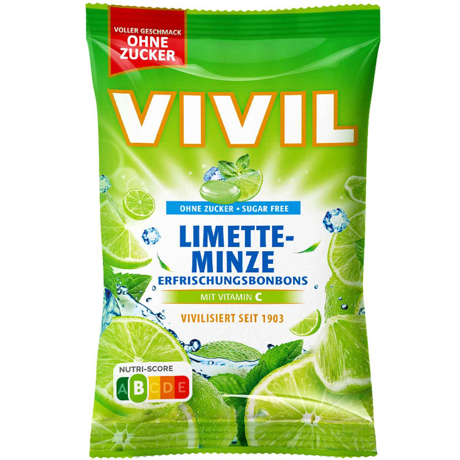 Vivil Erfrischungsbonbons Limette-Minze ohne Zucker 120g