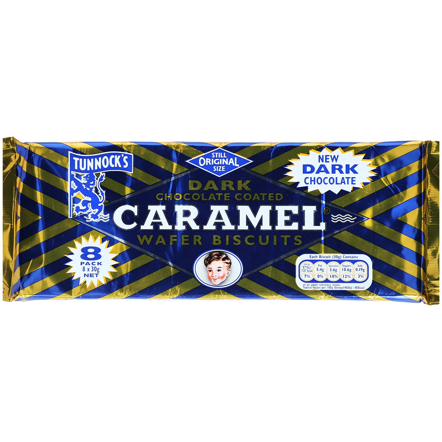 Tunnock's Caramel Dark Chocolate Wafer Biscuits 8x30g