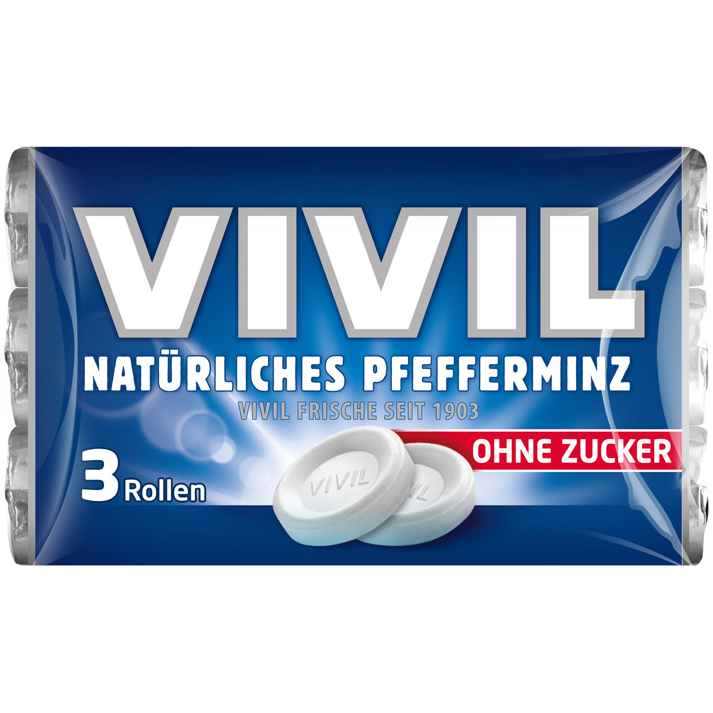 Vivil Natürliches Pfefferminz ohne Zucker 3er